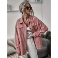 Giacca camicia da donna in velluto a coste rosa vintage con tasche a patta - Taglia S / Top / Rosa