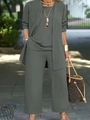 Completo tre pezzi donna con cardigan lungo e pantaloni a gamba larga in colore grigio-verde - Taglia S / Top E Pantaloni / Grigio