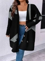 Damen-Strickjacke in Schwarz mit grauem Sternmuster und Knöpfen in Holzoptik - S / Oberteile / Schwarz