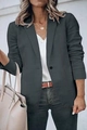 Detailed view of dark grey single-breasted blazer with classic notch lapels and textured fabric - S / Tops / Gray