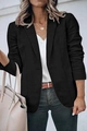 Close-up of black women's slim fit blazer with single button and notched lapel detail - S / Tops / Black