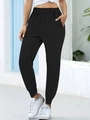 Women's black high-waisted jogger pants with pockets and elastic cuffs for casual wear - Black
