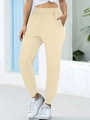 Women's beige high-waisted jogger pants with pockets and elastic cuffs for casual wear - Khaki
