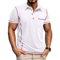Polo blanc à manches courtes pour hommes avec coutures rouges contrastées et poche poitrine - Blanc