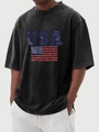 Gros plan sur un t-shirt gris vintage avec un imprimé graphique du drapeau américain - S / Hauts / Noir