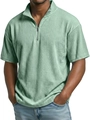 Detail of mint green corduroy texture and quarter-zip collar on men's casual polo shirt - Light Green