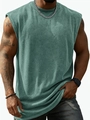 Détail du débardeur homme en coton épais vert délavé vintage de coupe ample - XL / Vert