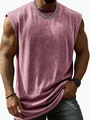 Détail du débardeur en coton lavé vintage avec texture délavée et col rond pour hommes - S / Rose
