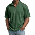 Men's dark green corduroy polo shirt with half-zipper and relaxed fit style - Green