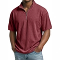 Men's corduroy short sleeve polo shirt with 1/4 zip in deep burgundy wine red - Red