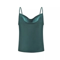 Detail of dark green satin camisole showing the elegant cowl neck and thin spaghetti straps - S / Tops / Dark Green