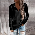 Detail of black zip-up hoodie with vertical ribbed texture and adjustable drawstrings - S / Tops / Black