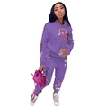 Survêtement décontracté violet pour femme avec imprimés lettres de style streetwear - S / Haut et Bas / Violet