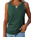 Close-up of dark green V-neck sleeveless top with pocket detail and soft knit texture - S / Green