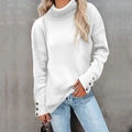 Jersey blanco de cuello alto de punto acanalado con botones metálicos en los puños - S / Tops / Blanco