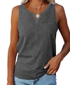 Close-up of heather grey V-neck tank top with chest pocket and soft knitted texture - S / Dark Gray