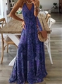 Détails de robe maxi bohème à col en V avec imprimé mandala et jupe à volants - S / Bas / Bleu