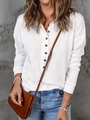 Witte geribbelde damestop met lange mouwen, henley-kraag en knopen in casual stijl - S / Tops / Wit