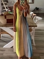 Women's V-neck maxi dress with colorful vertical gradient stripes and bohemian style - S / Bottoms / Yellow