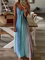 Slim fit sleeveless V-neck maxi dress with blue gradient print for summer wear - S / Bottoms / Blue