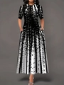 Short sleeve round neck maxi dress with monochrome gradient print and side pockets - S / Top And Bottom / Black