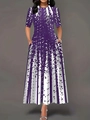 Short-sleeved purple gradient maxi dress with polka dots and striped ink pattern - S / Top And Bottom / Purple
