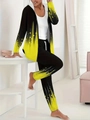 Detalle del chándal de moda para mujer con estampado digital 3D degradado amarillo y capucha - S / Top Y Pantalón / Amarillo