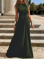 Elegant sleeveless dark green maxi dress with waist twist detail for formal events - S / Top And Bottom / Army Green