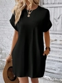 Abito casual nero da donna con scollo rotondo, maniche corte e tasche laterali - Taglia S / Pantaloni e gonne / Nero