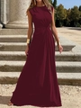 Elegant wine red sleeveless maxi dress with a sophisticated waist twist and pleated detail - S / Top And Bottom / Burgundy