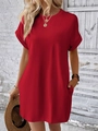 Abito rosso da donna a maniche corte con girocollo e comode tasche laterali - Taglia S / Pantaloni e gonne / Rosso