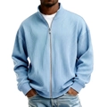 Sky blue men's ribbed knit cardigan with stand collar and full zip in casual style - S / Tops / Sky Blue