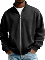 Sudadera negra para hombre en pana con cuello alto, cierre de cremallera y textura acanalada - S / Negro