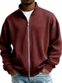 Chaqueta de pana roja oscura para hombre con cuello alto y cierre de cremallera - S / Rojo carmín