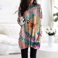 Dames herfst tie-dye tuniekjurk met vleermuismouwen en handige steekzakken aan de zijkant - S / Wijnrood Tie-Dye