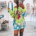 Ζωηρό tie-dye oversized φόρεμα φούτερ με μοτίβα σπιράλ σε πράσινο νέον για γυναίκες - S / Πράσινο