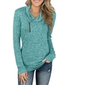 Dames slim fit sweatshirt met lange mouwen in groen melange met modieuze ritskraag - S / Hemelsblauw