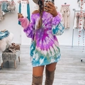 Πολύχρωμο tie-dye φόρεμα φούτερ με μακριά μανίκια σε μωβ και μέντα με φαρδιά γραμμή - 3XL / Μωβ