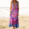 Ärmelloses Maxikleid im Ethno-Stil mit Batikmuster und V-Ausschnitt am Strand - S / Rot