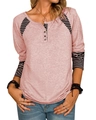 Rosa Langarm Henley-Shirt aus Waffelstrick mit schwarz-weiß gestreiften Schulterpartien - S / Rosa