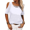 Chique wit T-shirt met open schouders en gekruiste bandjes voor dames - S / Wit