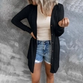 Cardigan lungo nero da donna a maniche lunghe con bottoni in legno e silhouette casual - S / Nero