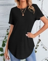 Detailed close-up of black ribbed fabric texture and curved hem on women's t-shirt - S / Black