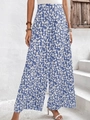 Detailansicht der hellblauen, hoch taillierten Weitbeinhose mit floralem Chiffon-Muster - S / Blau