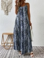 Vestido largo estilo bohemio con estampado abstracto azul y blanco y tirantes - 5XL / Gris