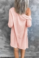 Women's light pink long-sleeved cardigan with casual slub texture and drop shoulder design - Light Pink