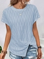 Women's light blue batwing sleeve t-shirt with textured fabric and front knot detail - S / Light Blue