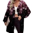 Close-up of floral print and nebula pattern on a black long sleeve knitted cardigan - S / Tops / Pink