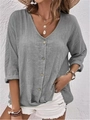 Détail d'un cardigan gris en mousseline avec col en V et texture respirante décontractée - S / Hauts / Gris