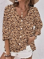 Elegant V-neck long sleeve chiffon shirt with brown heart prints and white buttons - Apricot Heart